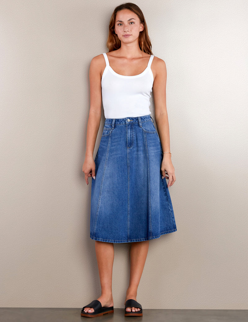 Women's Fashion Brand Seamed Denim Circle Skirt