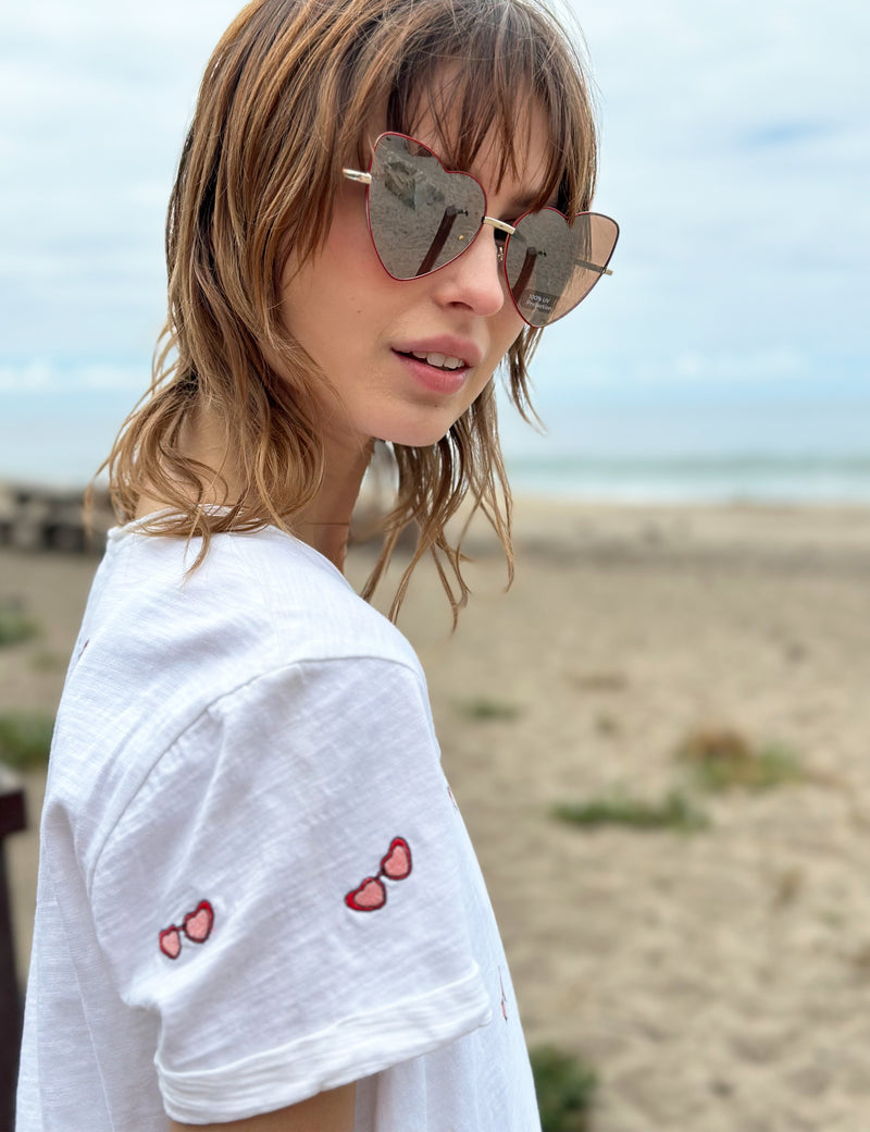 Women's Designer Tee with Sunglasses Embroidery