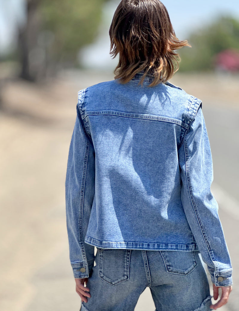 High-End Women's Fashion Brand Cargo Pocket Denim Jacket