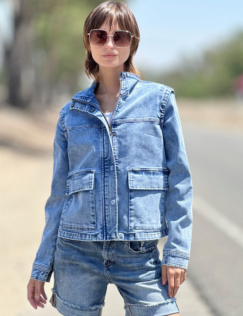 High-End Women's Fashion Brand Cargo Pocket Denim Jacket