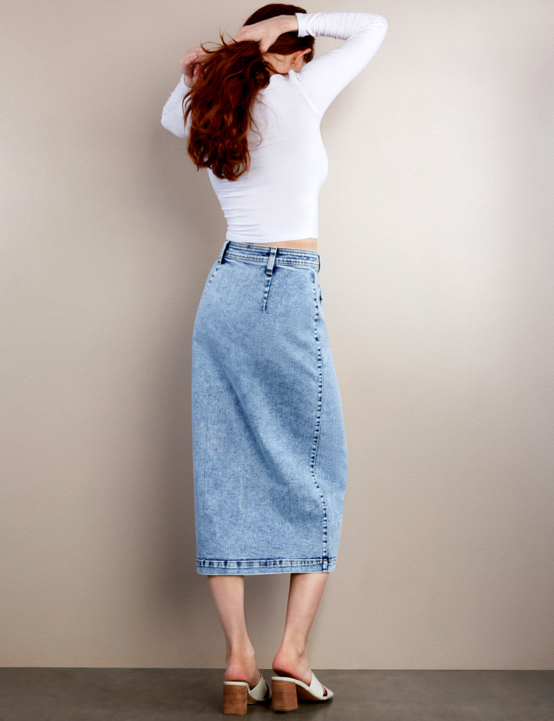 Tab Pocket Button Front Skirt