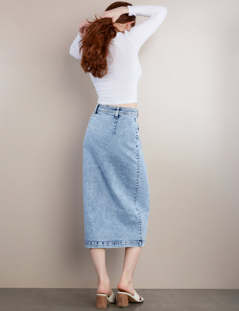 High-End Women's Fashion Brand Button Front Midi Skirt