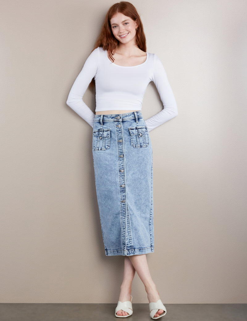 High-End Women's Fashion Brand Button Front Midi Skirt