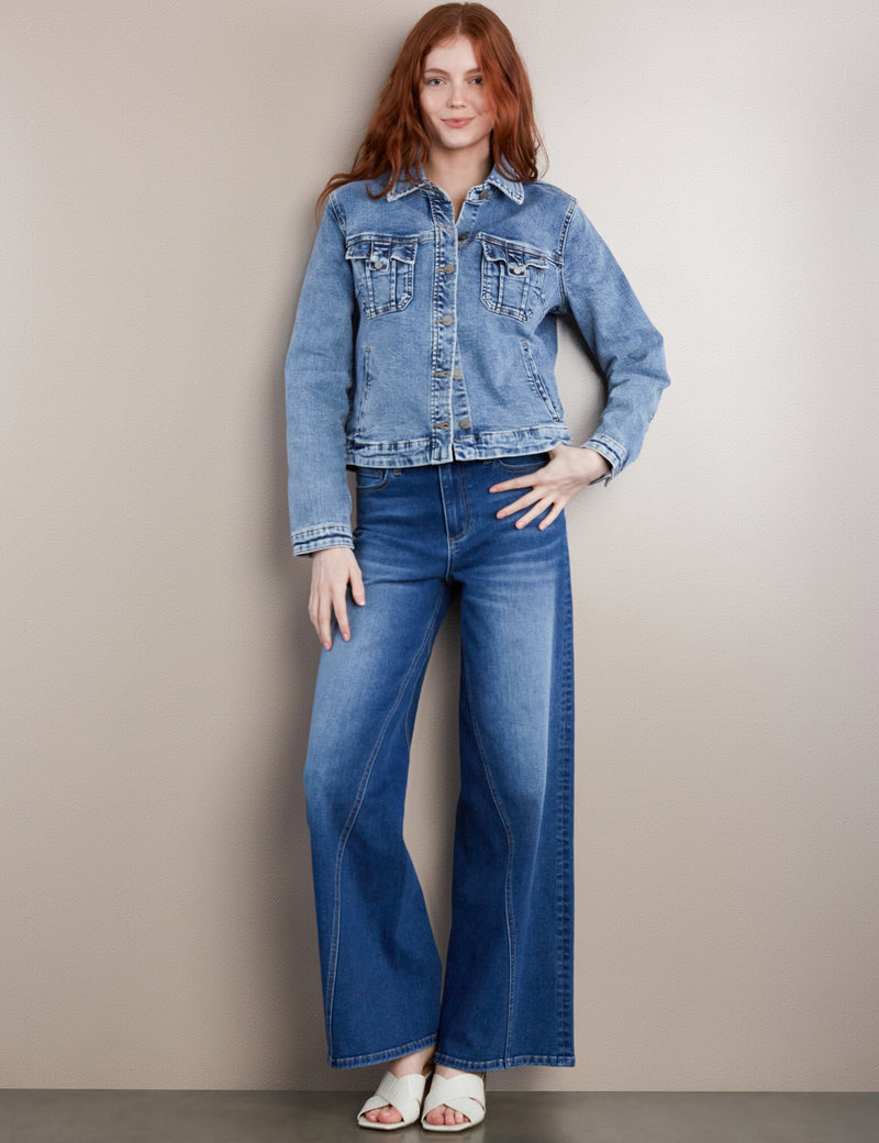 High-End Women's Fashion Brand Tab Pocket Denim Jacket