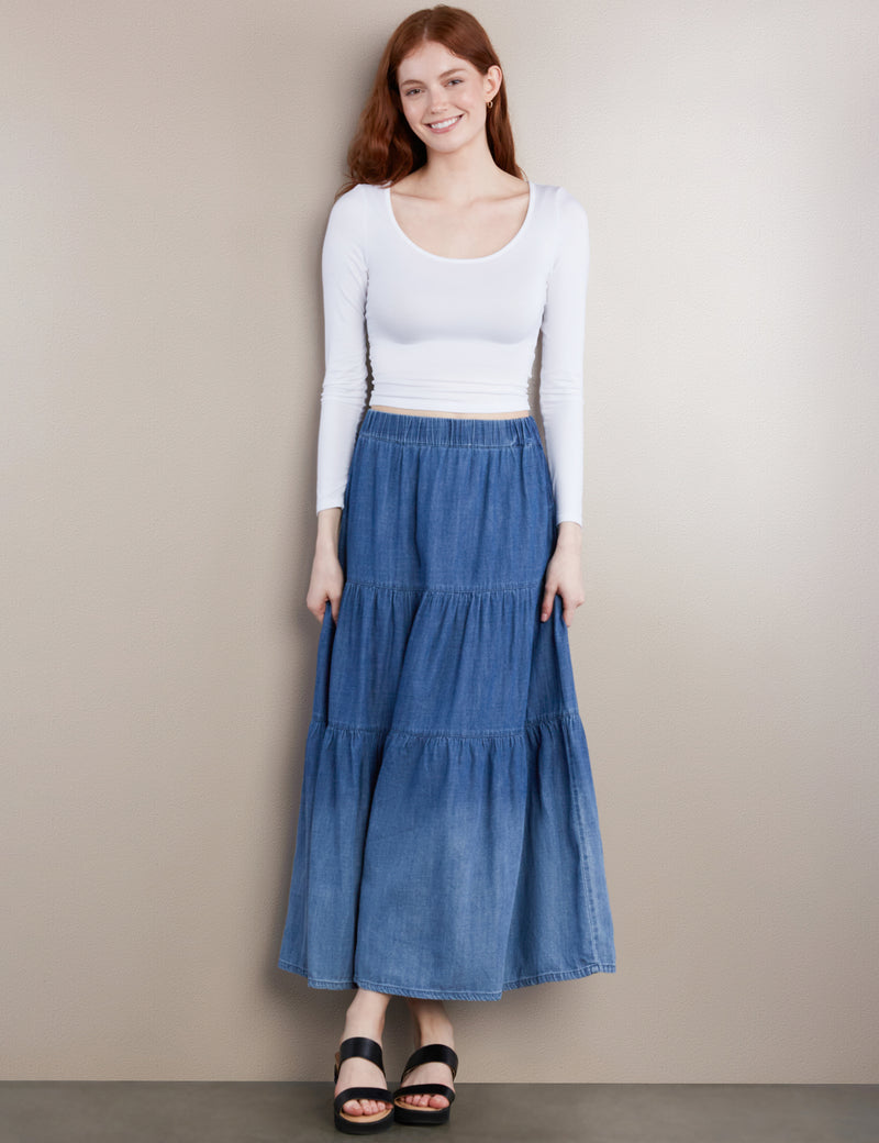 Women's Fashion Brand Tiered Elastic Waist Maxi Skirt