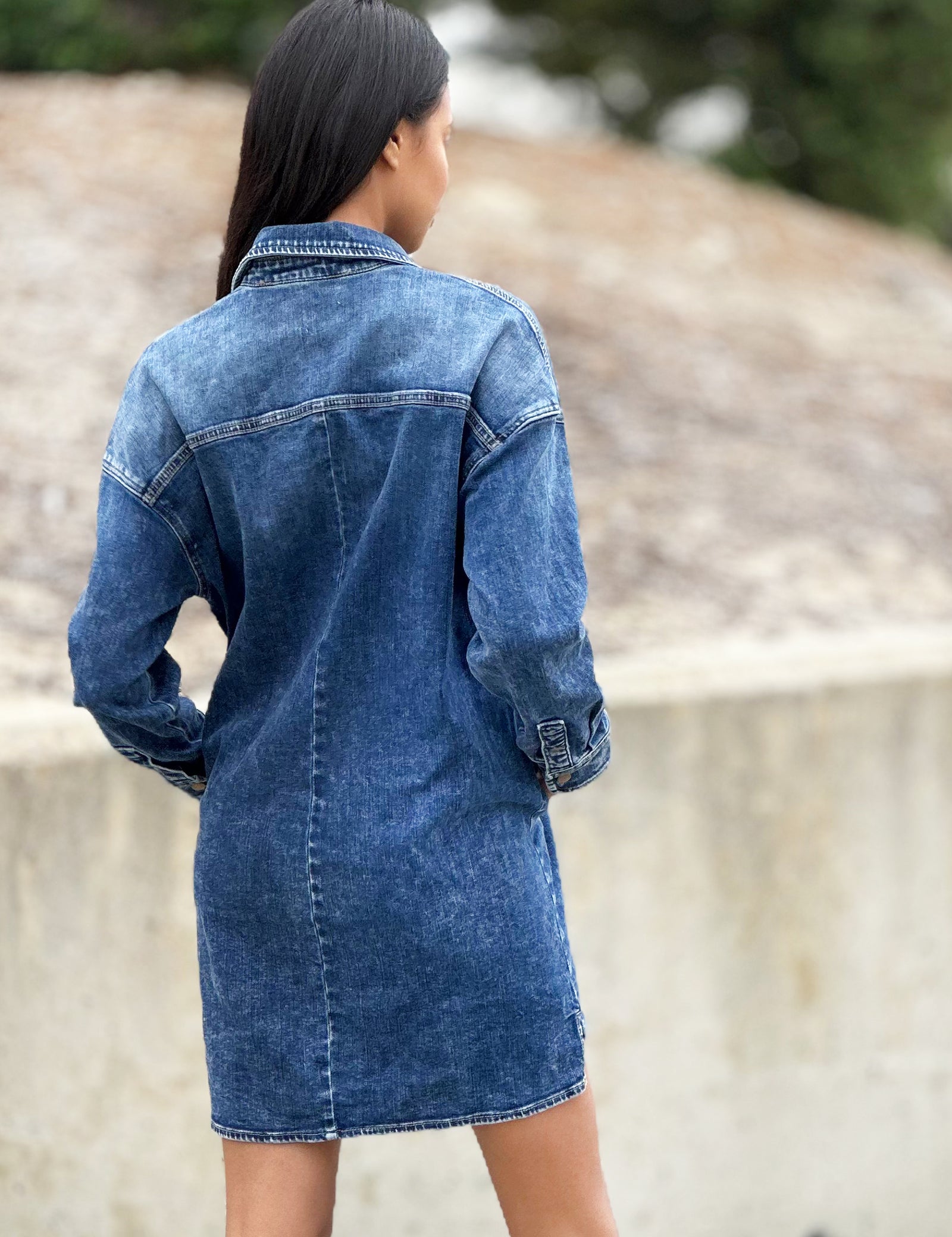 Women's WL Denim Shirtdress in Stretchy Everyday Fit Wash Lab washlabshop Women's WL Denim Shirtdress in Stretchy Everyday Fit Wash Lab washlabshop