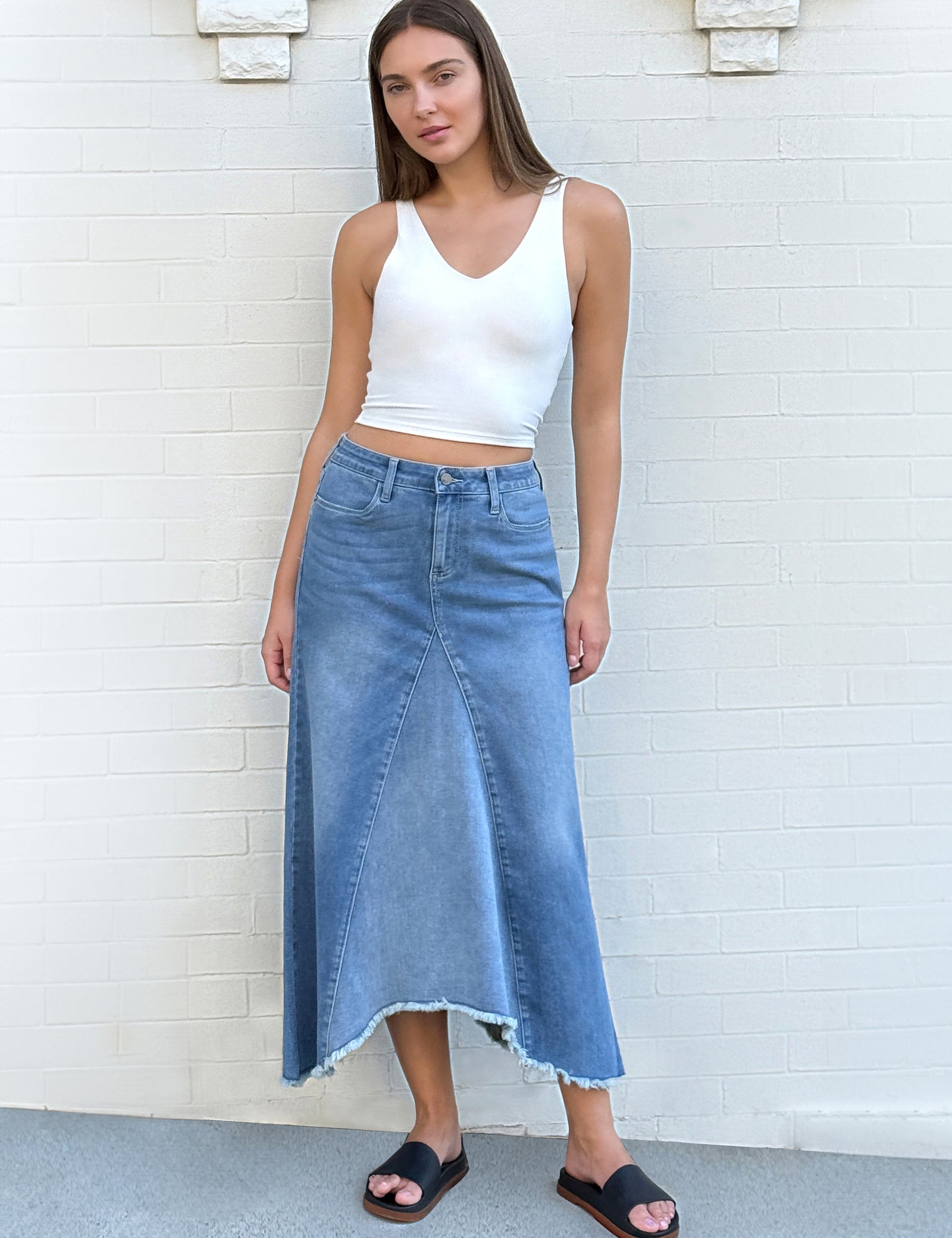 Selma Pieced Denim Maxi Skirt – washlabshop