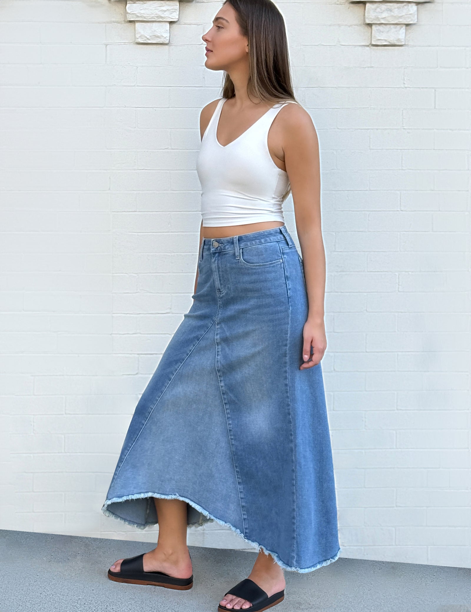 Women's Selma Pieced Denim Maxi Skirt – Wash Lab – washlabshop