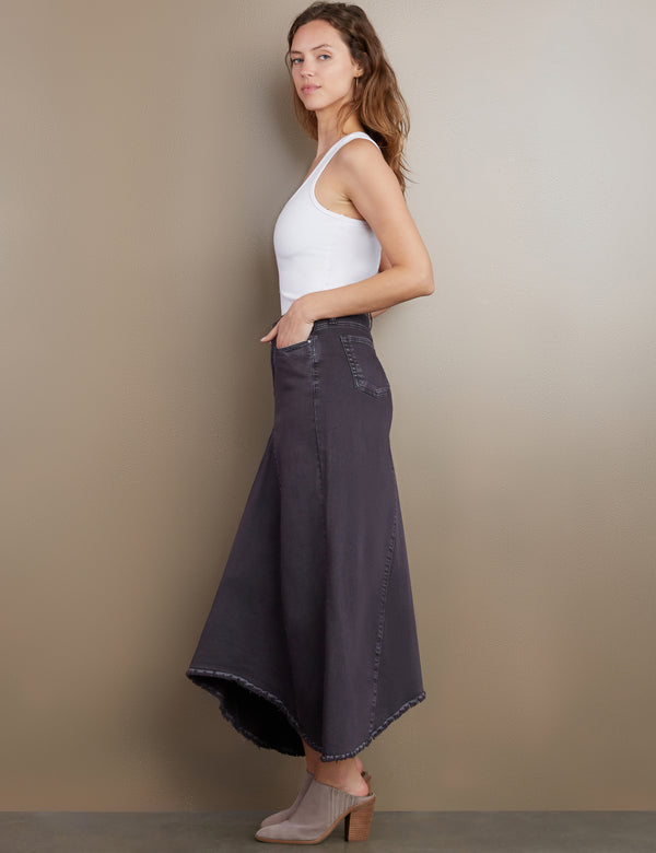 Women's Designer Denim Maxi Skirt in Dark Smoke