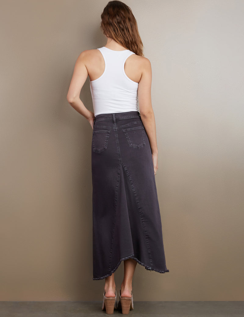 Women's Designer Denim Maxi Skirt in Dark Smoke