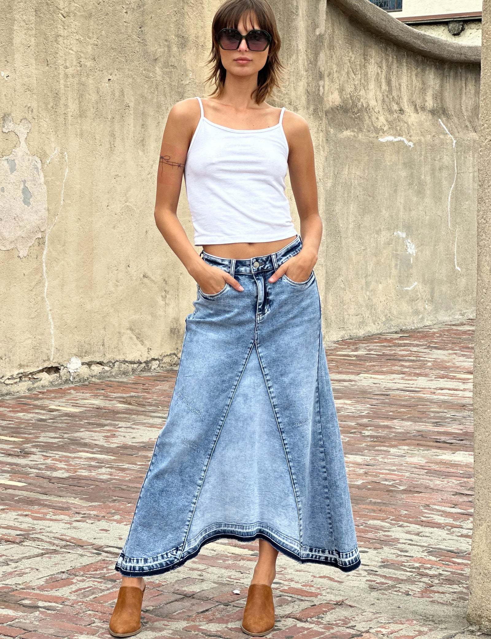 Women's Selma Pieced Denim Maxi Skirt – Billy T – washlabshop