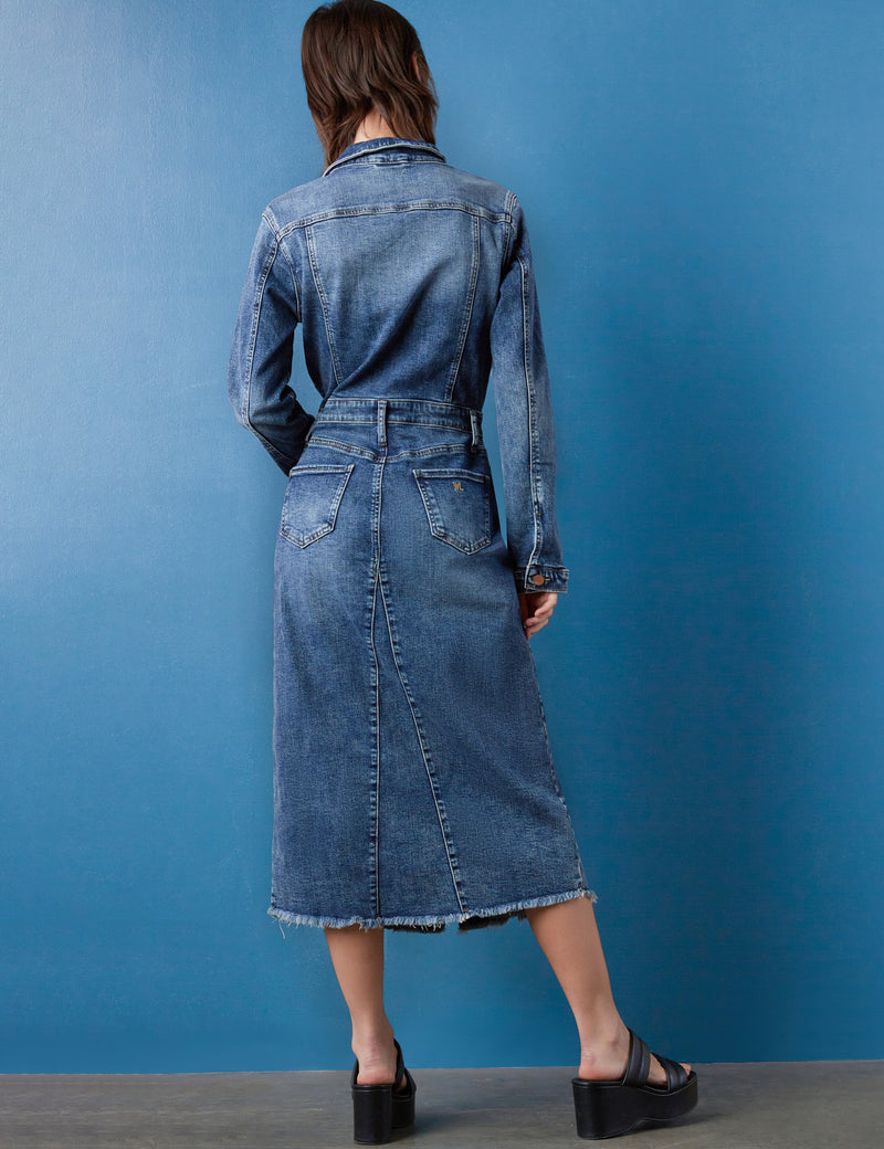 Women's Piece Dyed Denim Dress with Frayed Hem Wash Lab washlabshop Women's Piece Dyed Denim Dress with Frayed Hem Wash Lab washlabshop