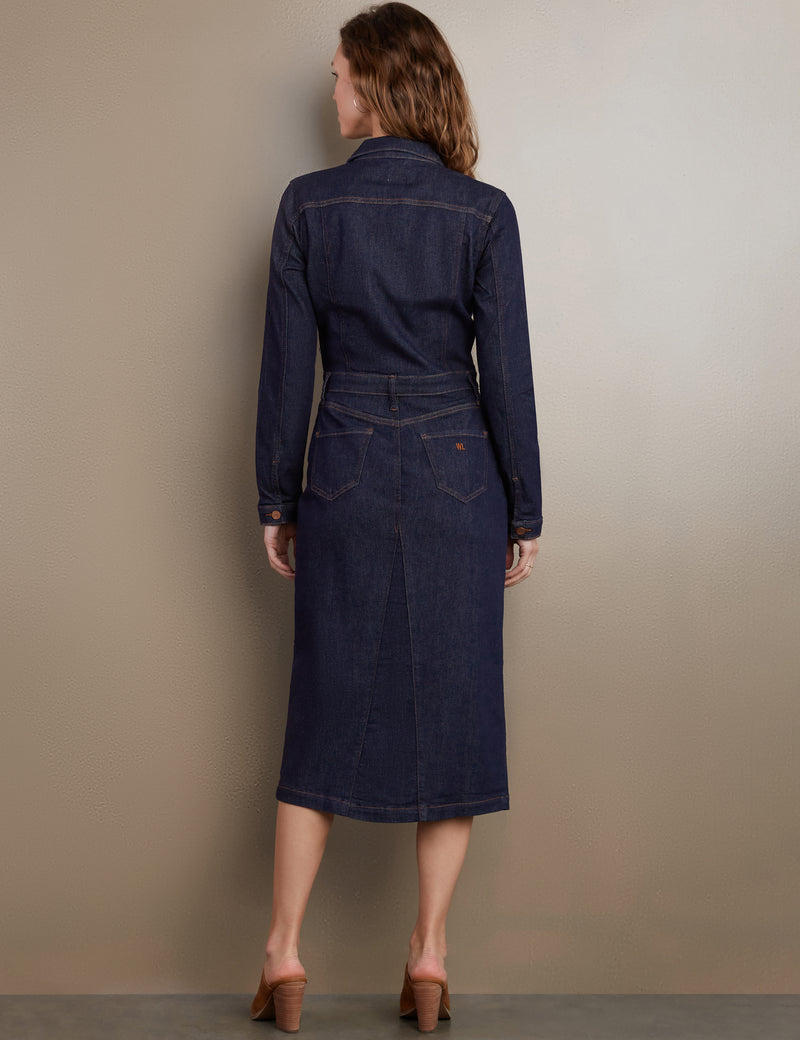 Women's Piece Dyed Denim Dress with Frayed Hem Wash Lab washlabshop Women's Piece Dyed Denim Dress with Frayed Hem Wash Lab washlabshop