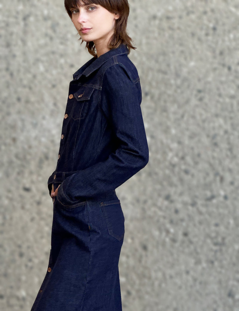 Women's Piece Dyed Denim Dress with Frayed Hem Wash Lab washlabshop Women's Piece Dyed Denim Dress with Frayed Hem Wash Lab washlabshop