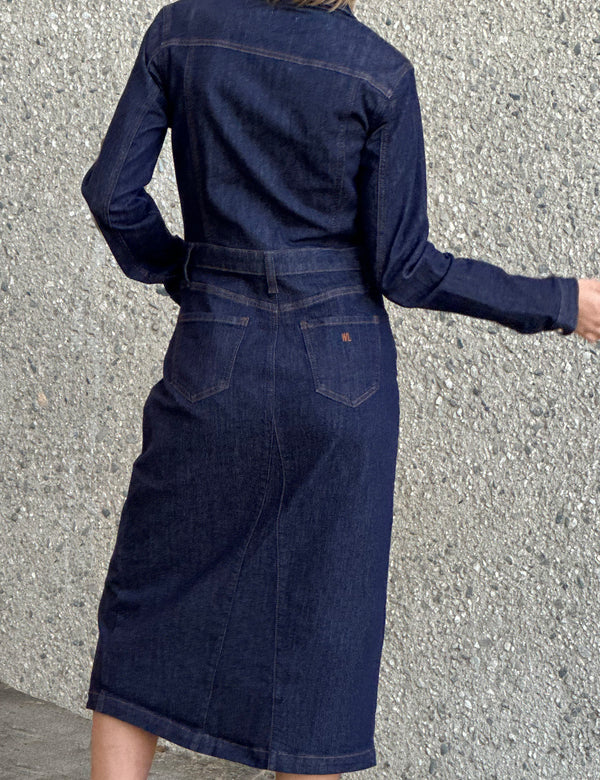 Women's Designer Piece Dyed Denim Dress in Raw Denim