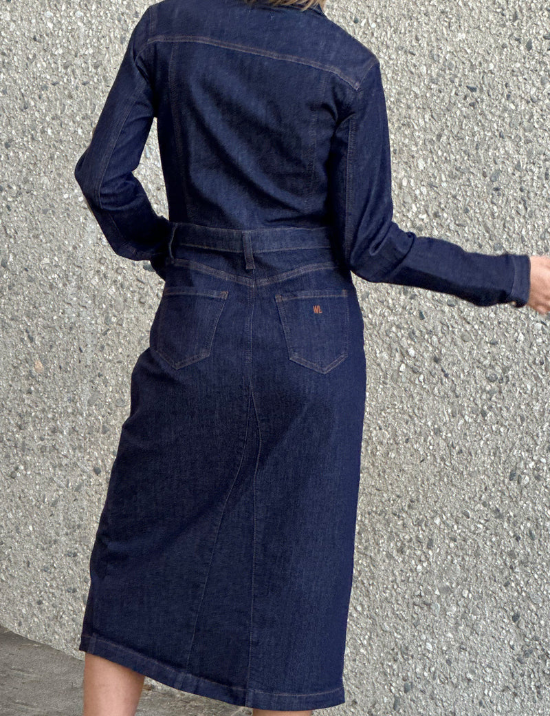 Women's Piece Dyed Denim Dress with Frayed Hem Wash Lab washlabshop Women's Piece Dyed Denim Dress with Frayed Hem Wash Lab washlabshop