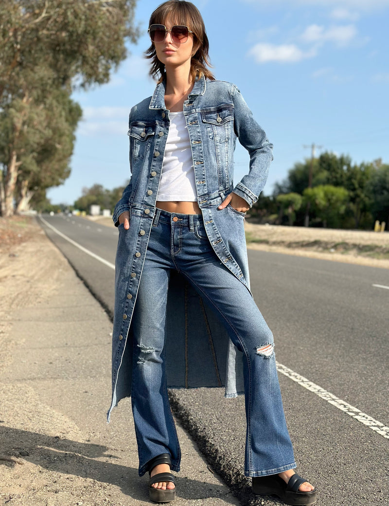 Women's Piece Dyed Denim Dress with Frayed Hem Wash Lab washlabshop Women's Piece Dyed Denim Dress with Frayed Hem Wash Lab washlabshop