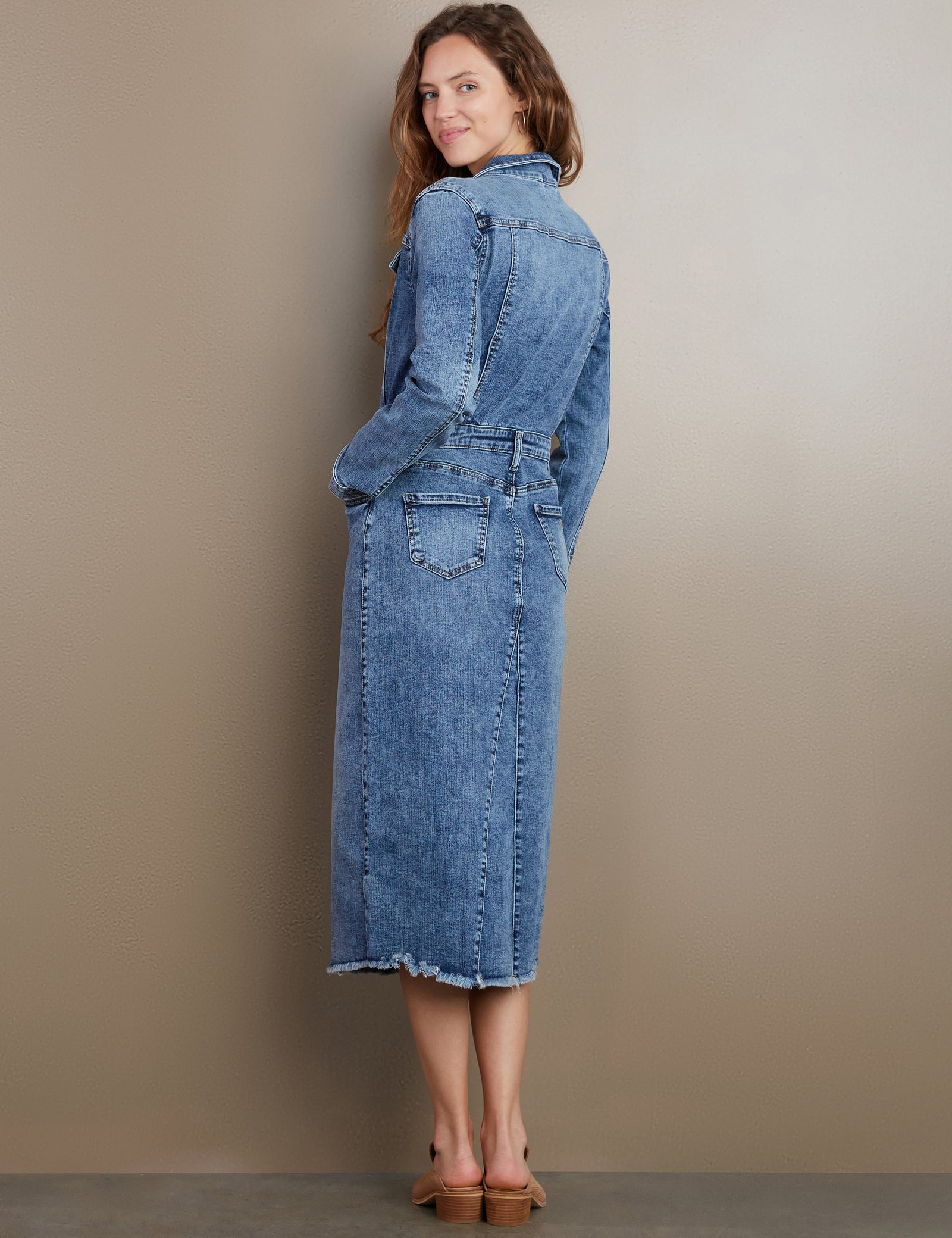 Women's Piece Dyed Denim Dress with Frayed Hem – Wash Lab – washlabshop