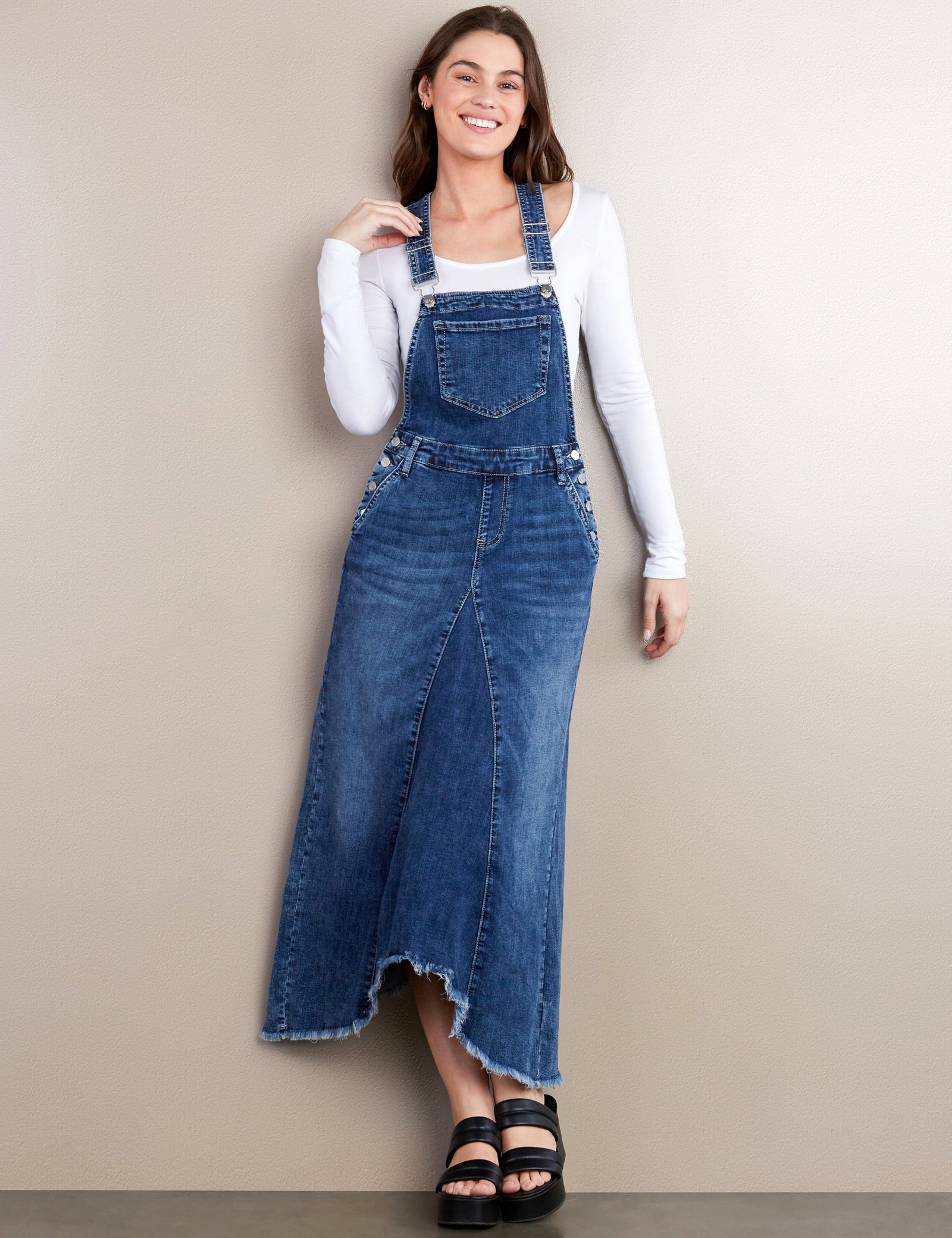 Wash Lab Denim Pieced Mixed Denim Jumper in Marina Blue