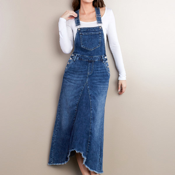 denim jean jumper dress Wash Lab Pieced Mixed Denim in Marina Blue Dress outfit Tamaño:2XL silk satin Gold velvet V-neck bodycon seam pockets