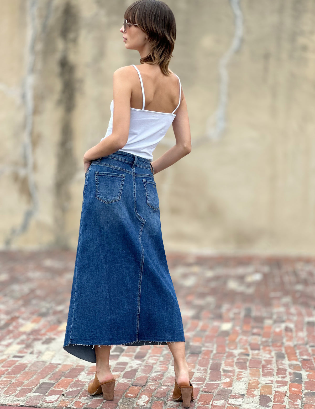 【SATIIIZ】Croven Washing Denim Skirt Lone Pine Denim Maxi Skirt - Medium Wash | Fashion Nova