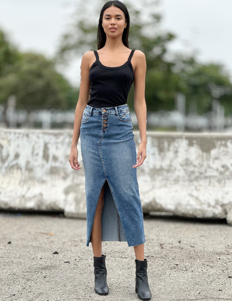 Women's Front-Slit Denim Skirt – Wash Lab – washlabshop