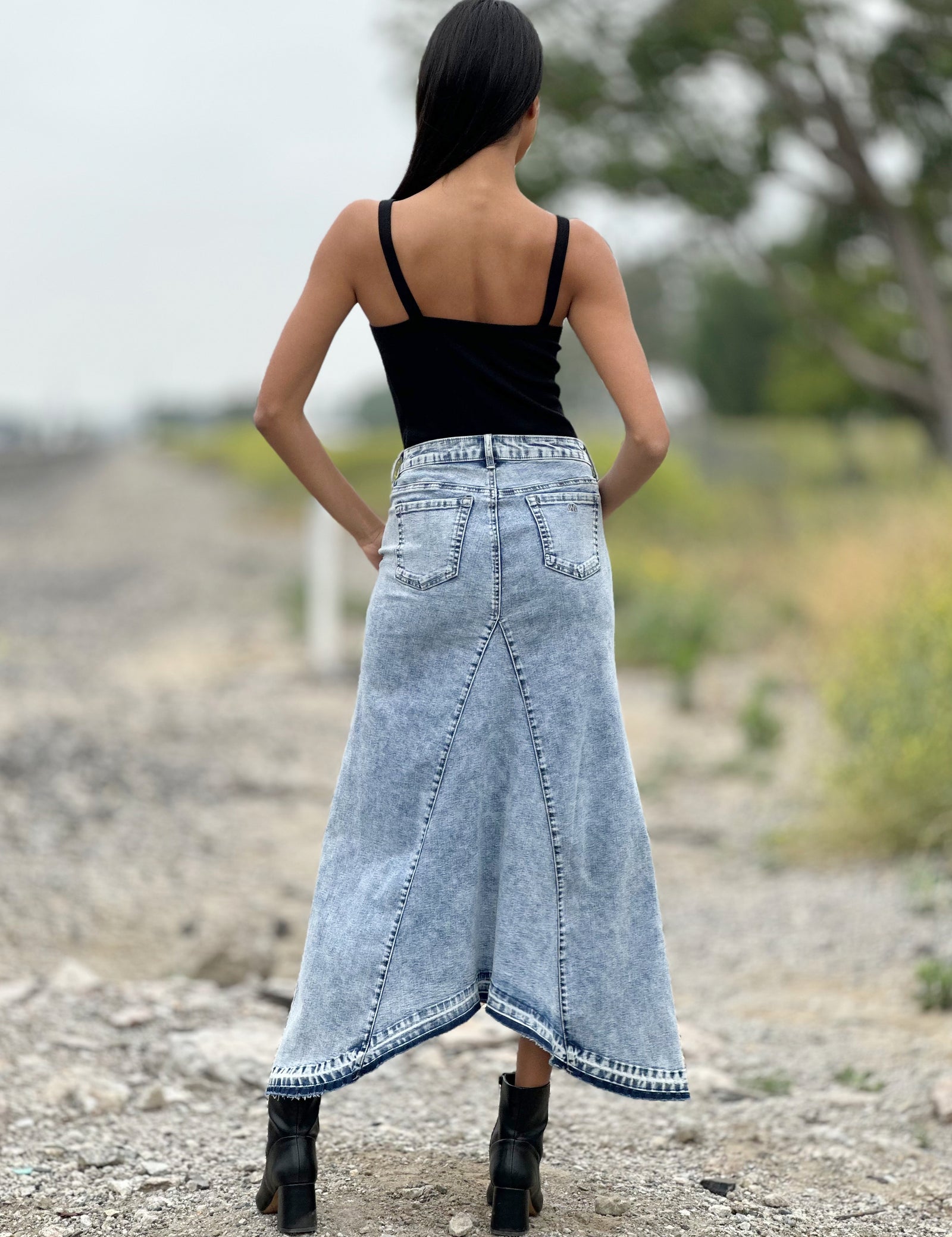 Selma Pieced Denim Maxi Skirt washlabshop