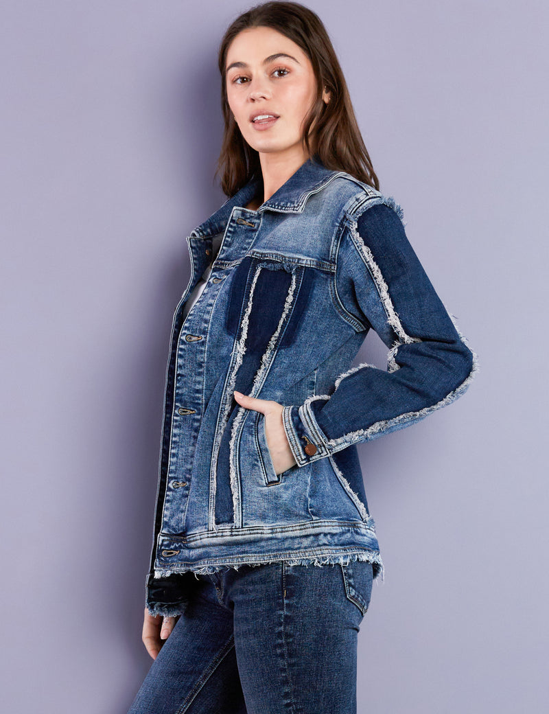 Women's Designer Raw Edge Seaming Denim Jacket