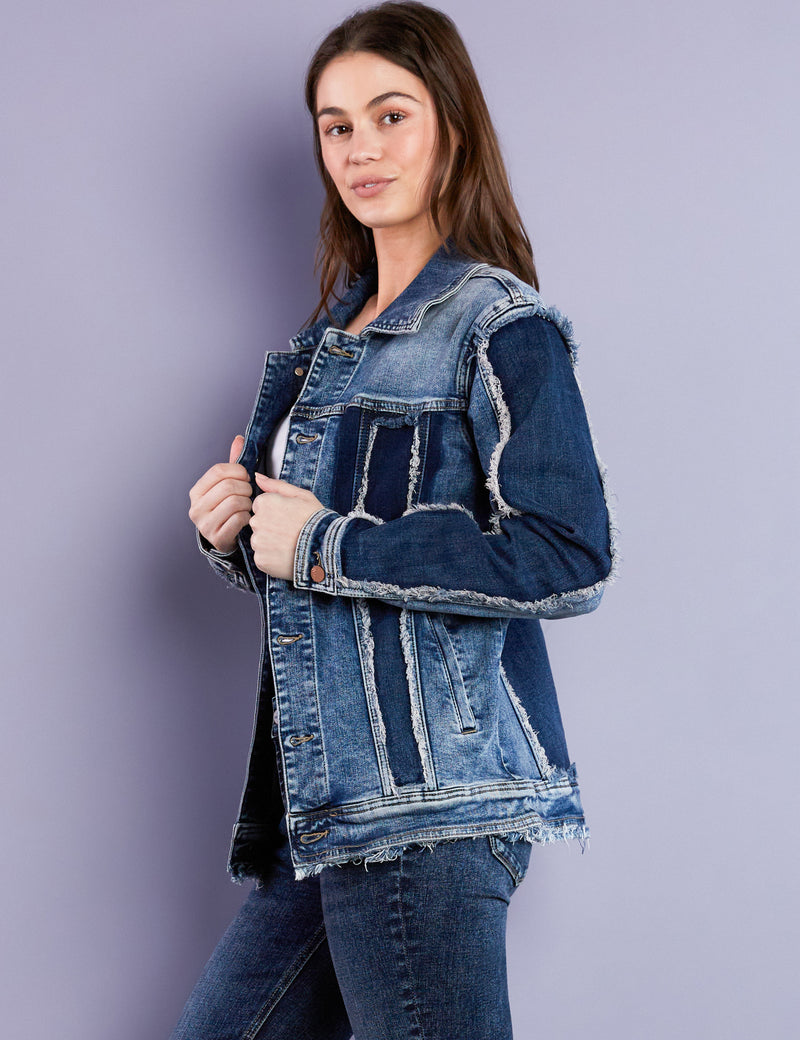 Women's Designer Raw Edge Seaming Denim Jacket