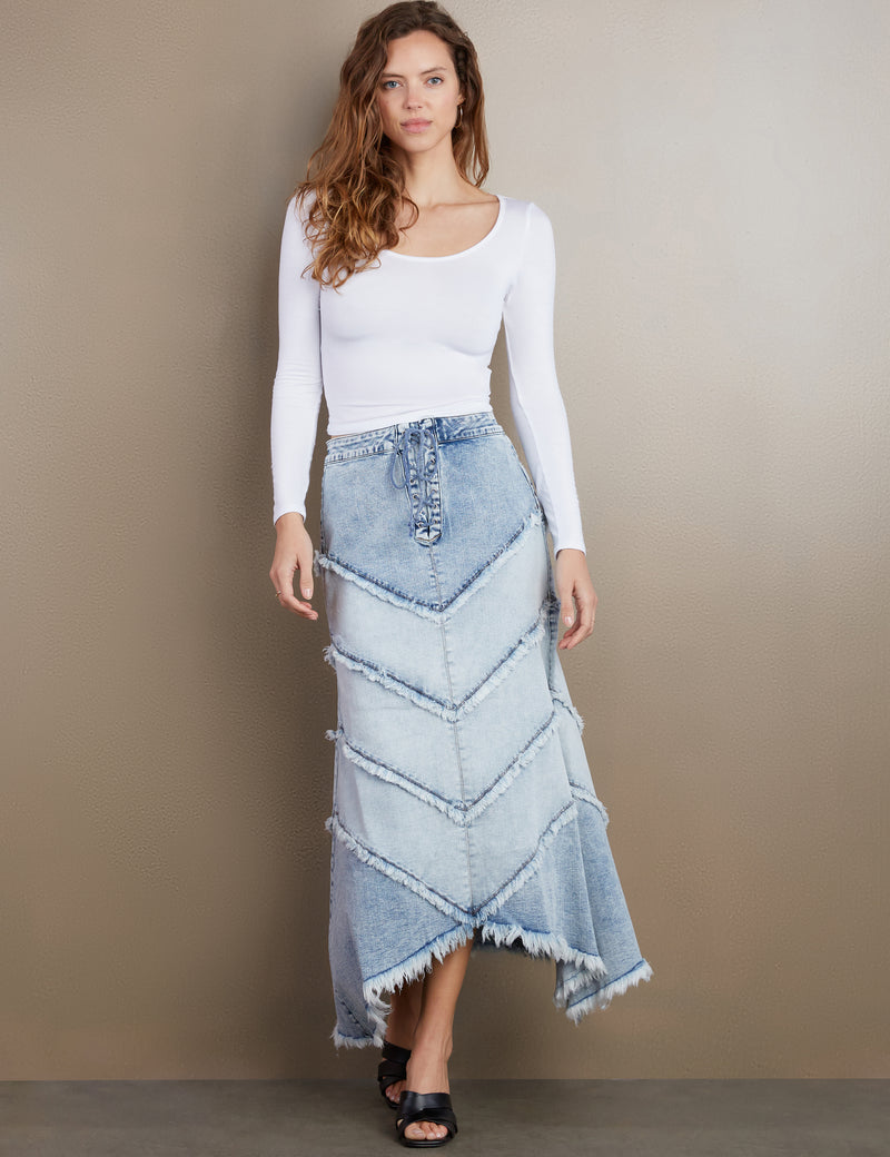 Women's Designer Chevron Maxi Skirt in Star Blue