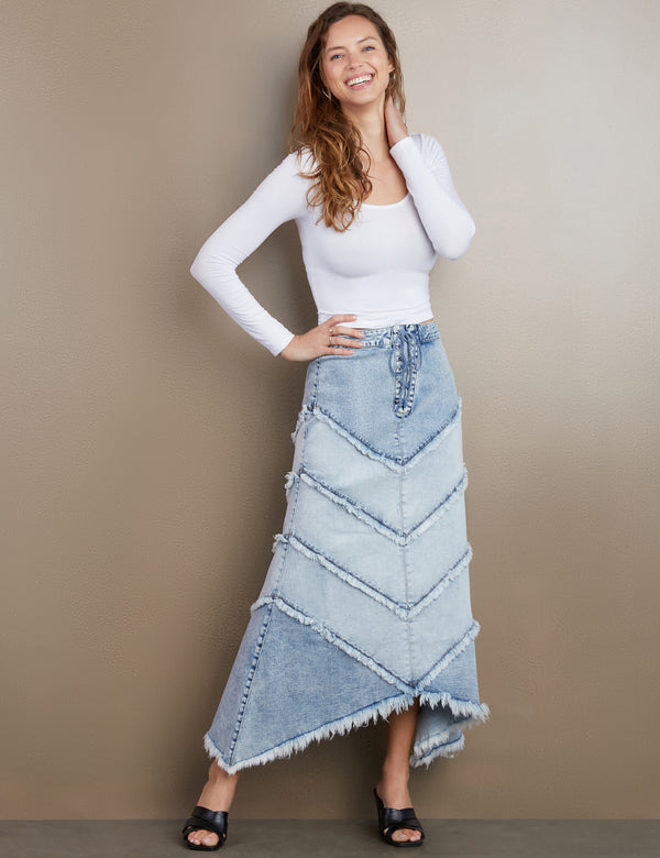 Women's Designer Chevron Maxi Skirt in Star Blue