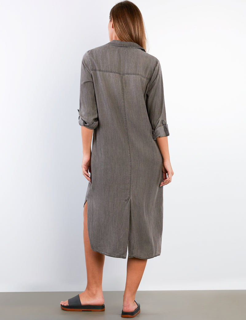 Womens Lyocell Button-Front Shirtdress Wash Lab Grey Puff / M Womens Lyocell Button-Front Shirtdress Wash Lab Grey Puff / M
