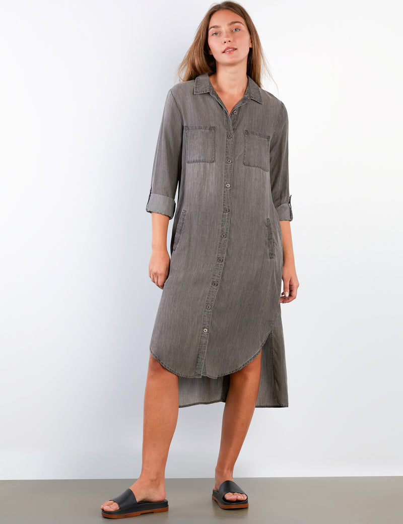 Womens Lyocell Button-Front Shirtdress Wash Lab Grey Puff / M Womens Lyocell Button-Front Shirtdress Wash Lab Grey Puff / M