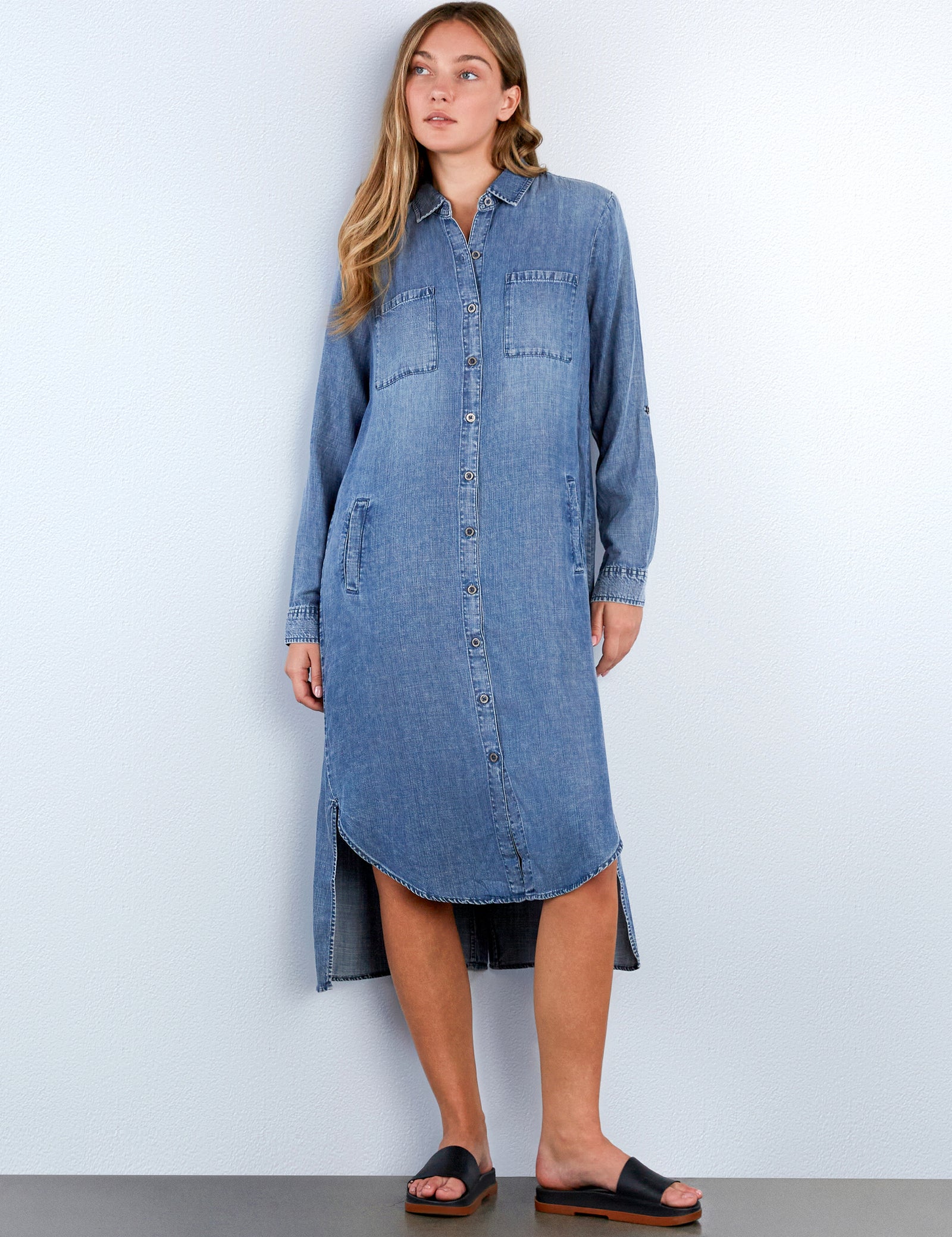 Women's Chill Out Shirtdress with Hi-Lo Hem – Wash Lab – washlabshop