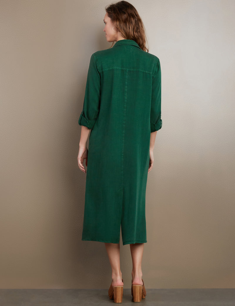 Women's Designer Shirtdress in Rich Green