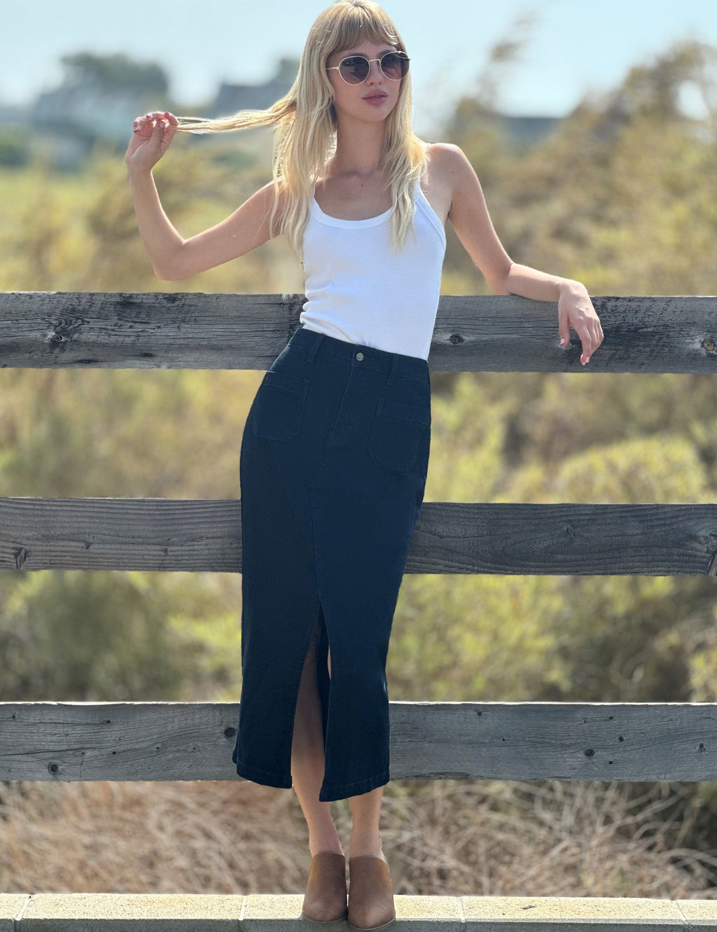 Women's Asymmetric Center Split Pencil Skirt – Wash Lab – washlabshop