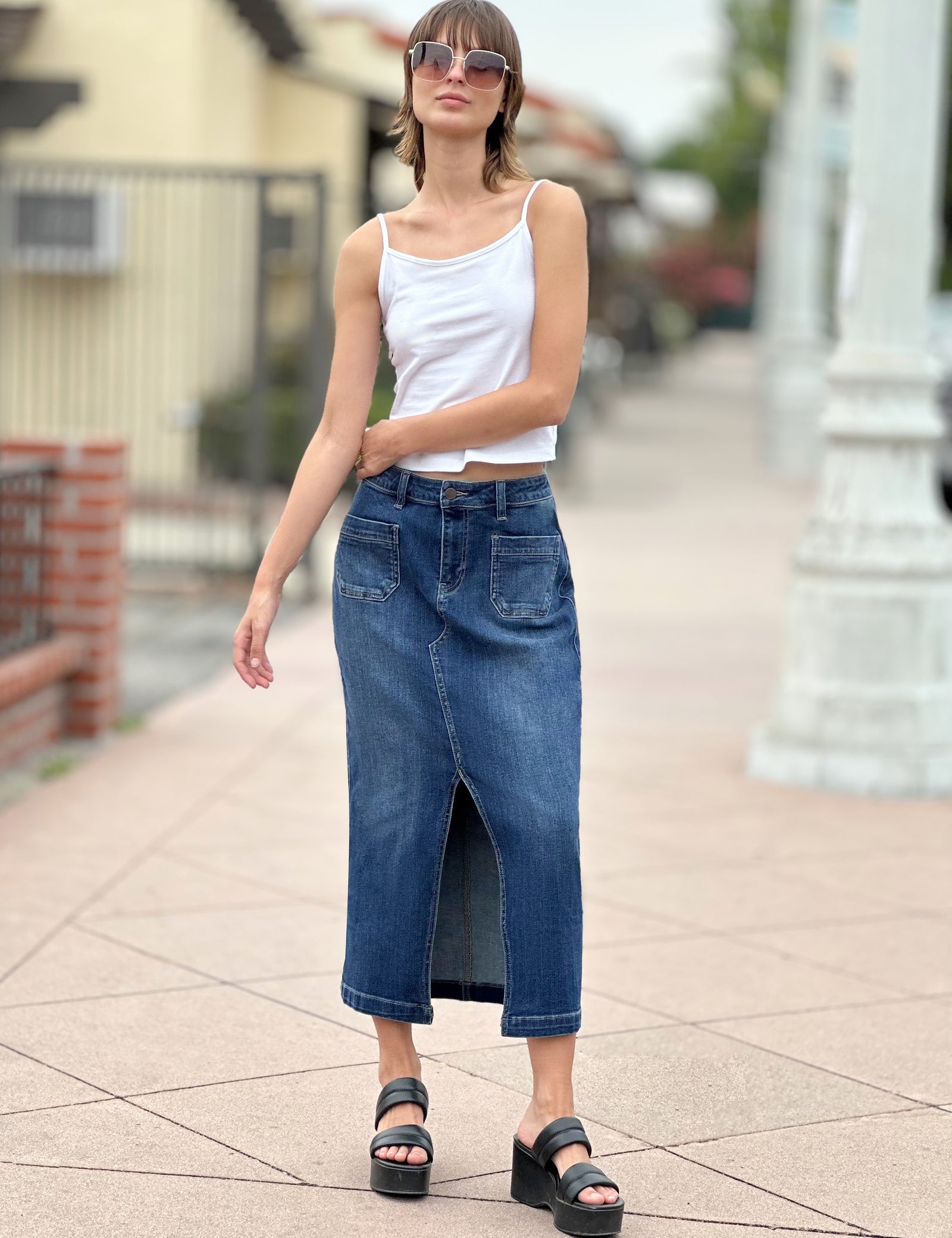 Women's Carin Maxi Skirt with Deep Slit and Square Pockets – Wash