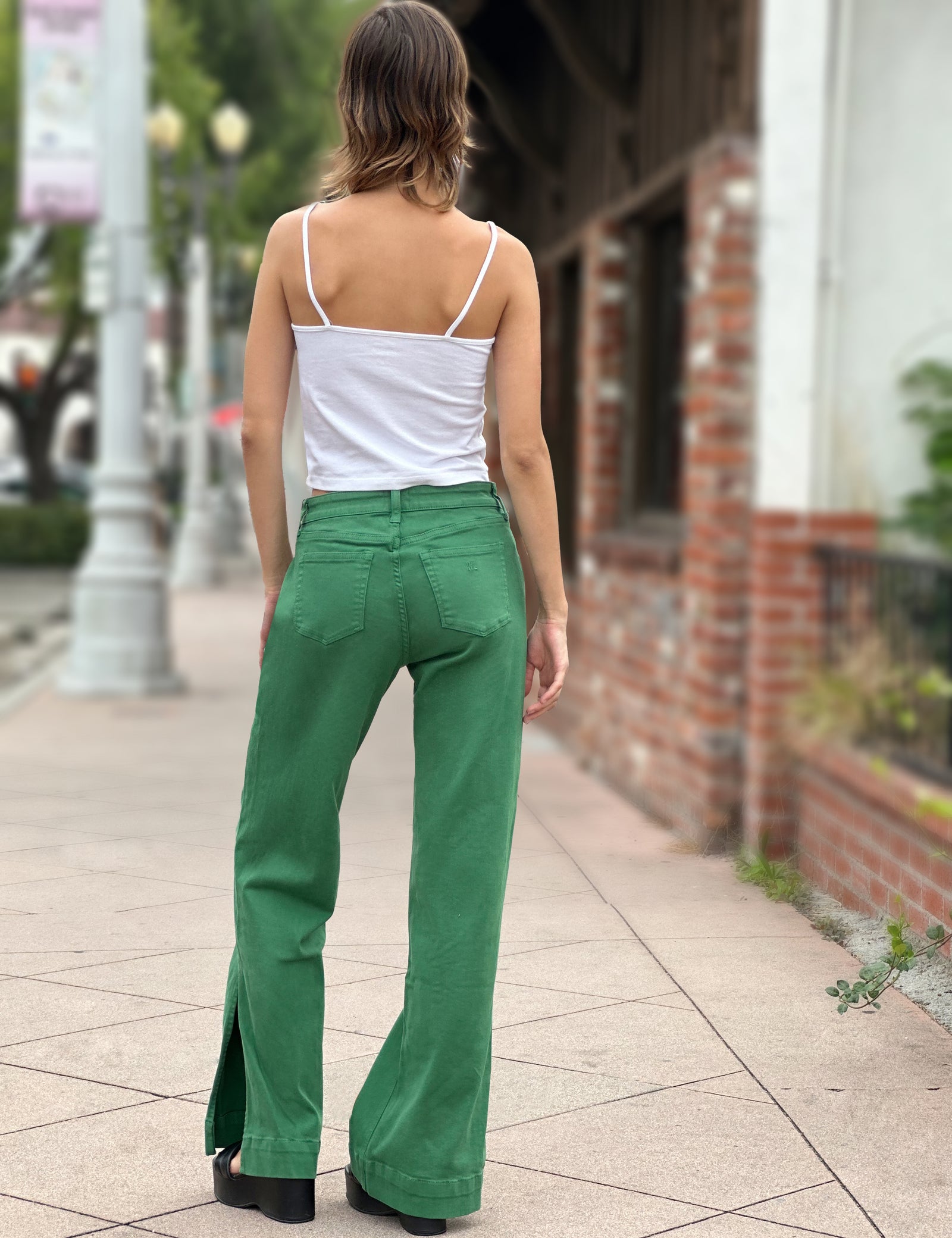 【Anyone more】Chican Green Wash Denim Wide Pants Green washing wide jean - SIMIO | 60% - Asian Fashion Online