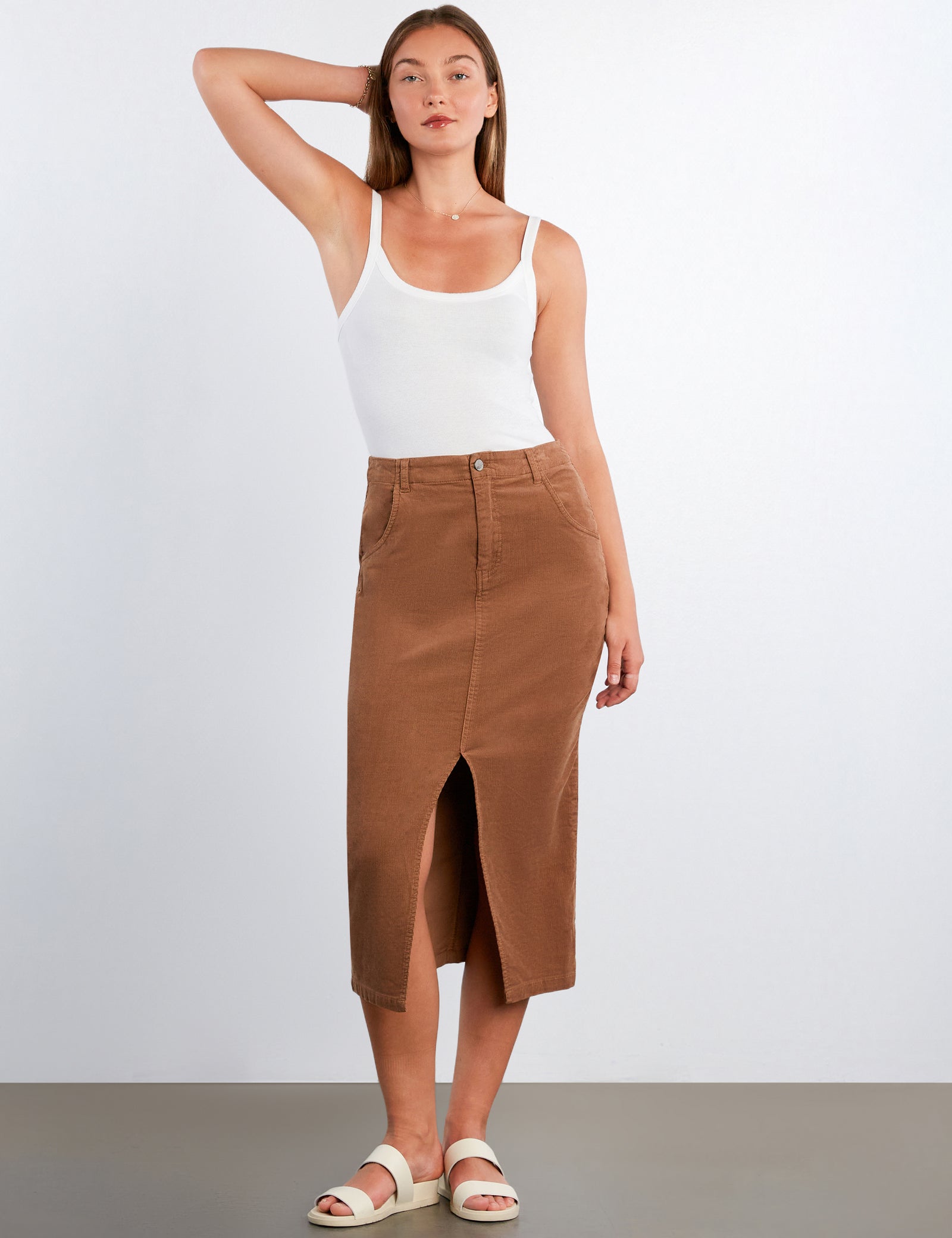 Women's Daily Slit Corduroy Midi Skirt – Wash Lab – washlabshop