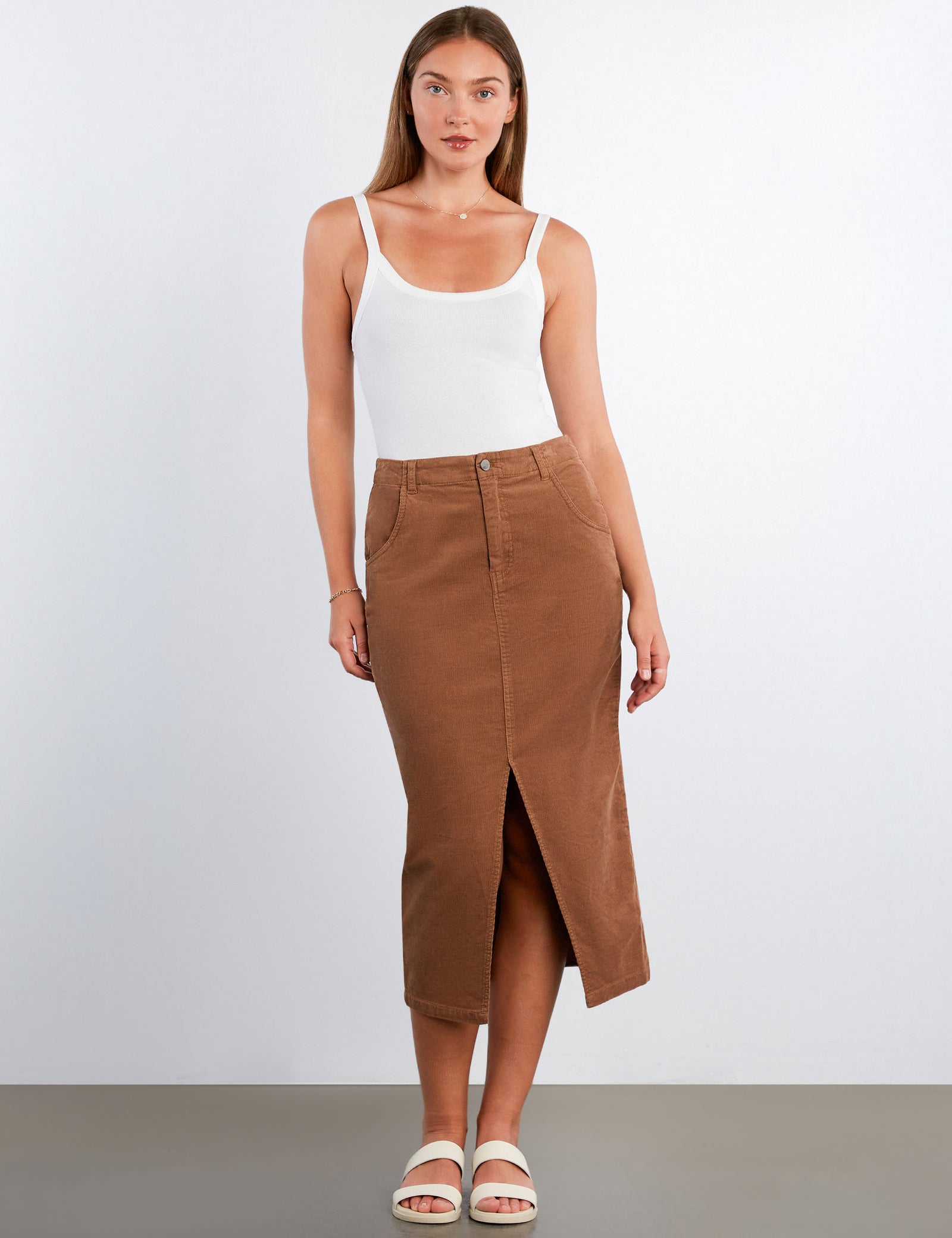 Women's Daily Slit Corduroy Midi Skirt – Wash Lab – washlabshop