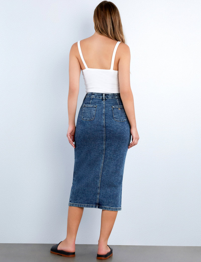 Daily Slit Denim Midi Skirt