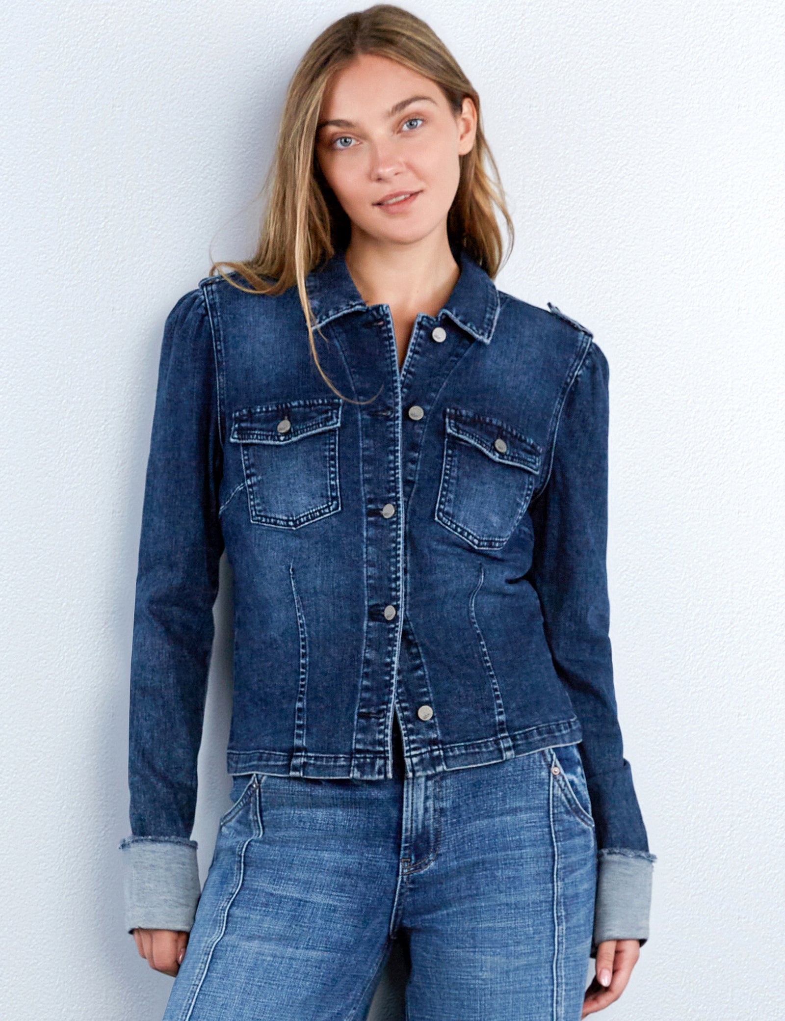 Women's Cuffed Denim Jacket with Frayed Turn-Up Cuffs – Wash Lab