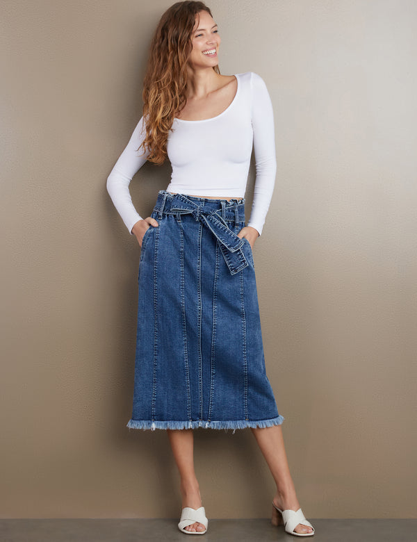 Women's Designer Tie Front Denim Skirt