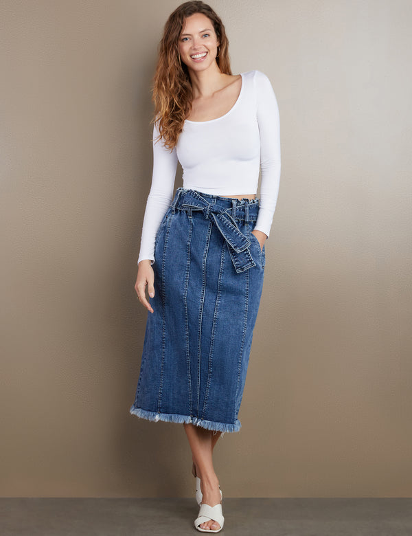 Women's Designer Tie Front Denim Skirt