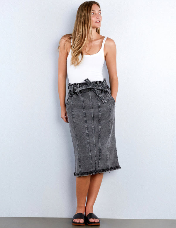 Tie Denim Knee Skirt