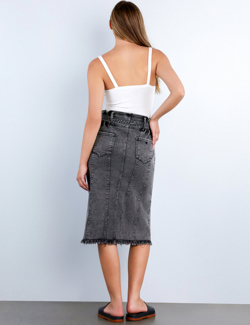 Tie Denim Knee Skirt