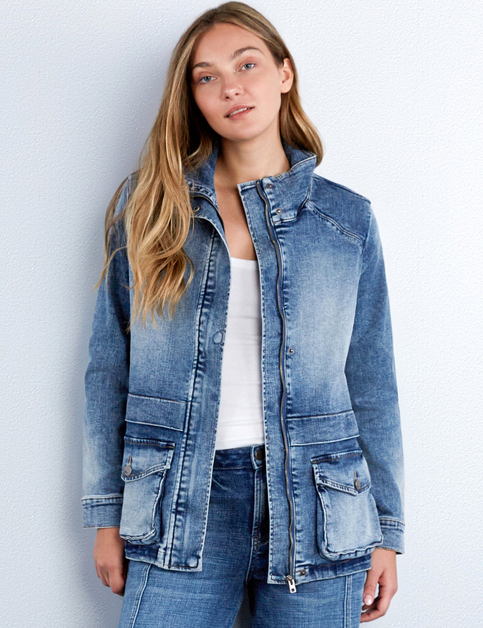 slider store Denim Jacket ブリーチver Women's Jacket with Zip Front and Oversized Pockets – Wash Lab
