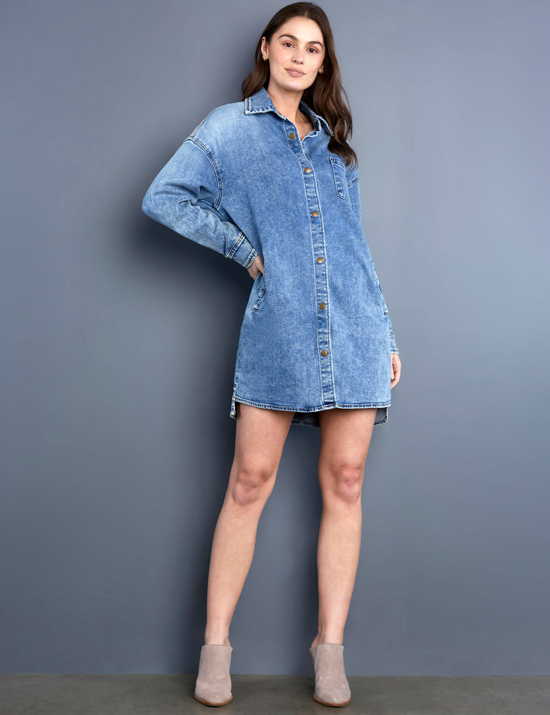oversized denim dress womens Women's WL Shirtdress in Stretchy Everyday Fit – Wash Lab – washlabshop Plus Size Black Layering Made from specially selected Color:Custom Color 8~14 AVLBL