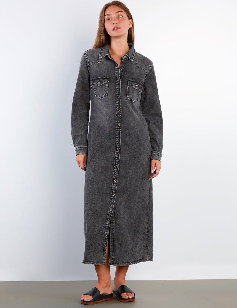 Women's Denim Maxi Shirt Dress Wash Lab Dark Cement / M Women's Denim Maxi Shirt Dress Wash Lab Dark Cement / M