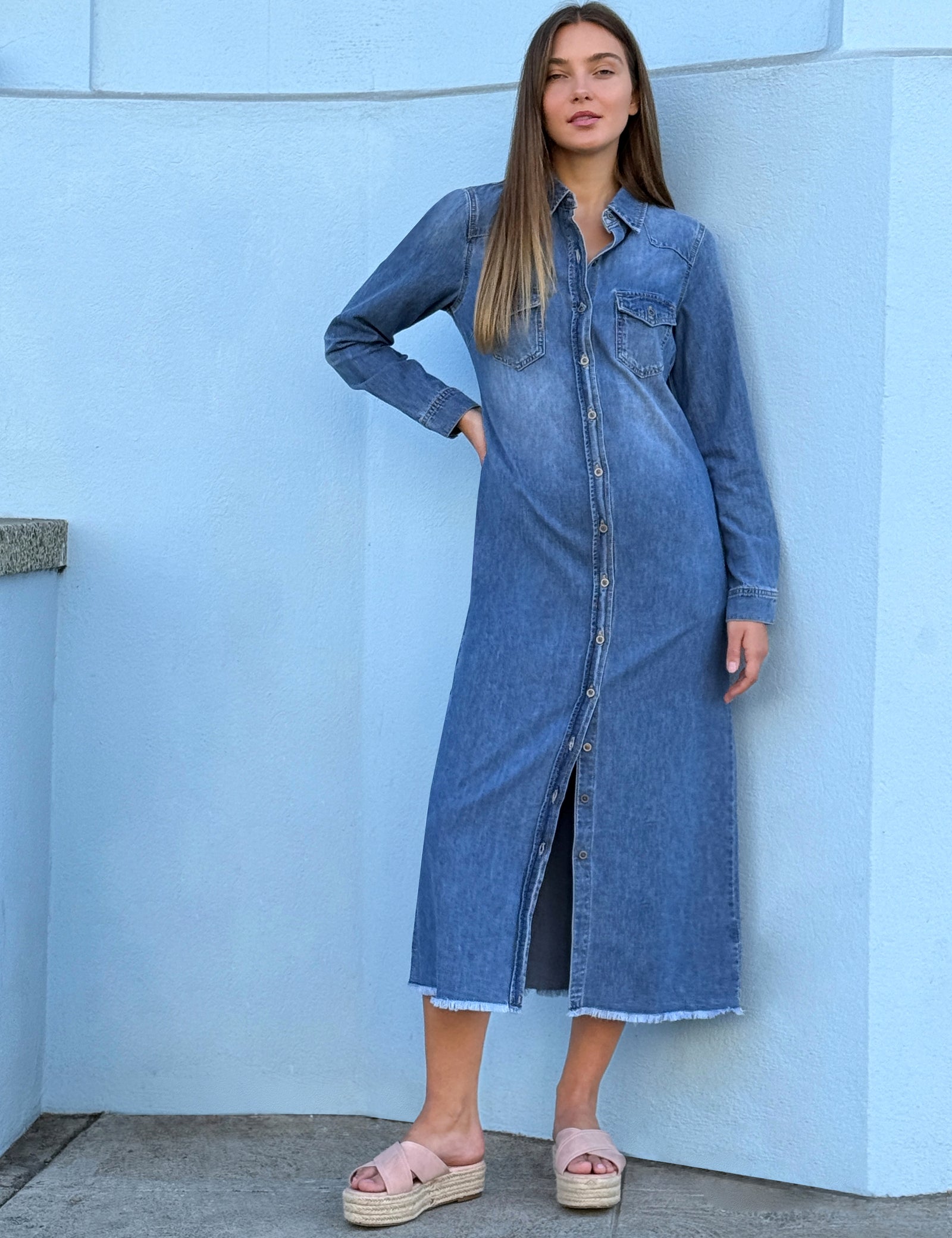 Women's Denim Maxi Shirtdress – Wash Lab – washlabshop